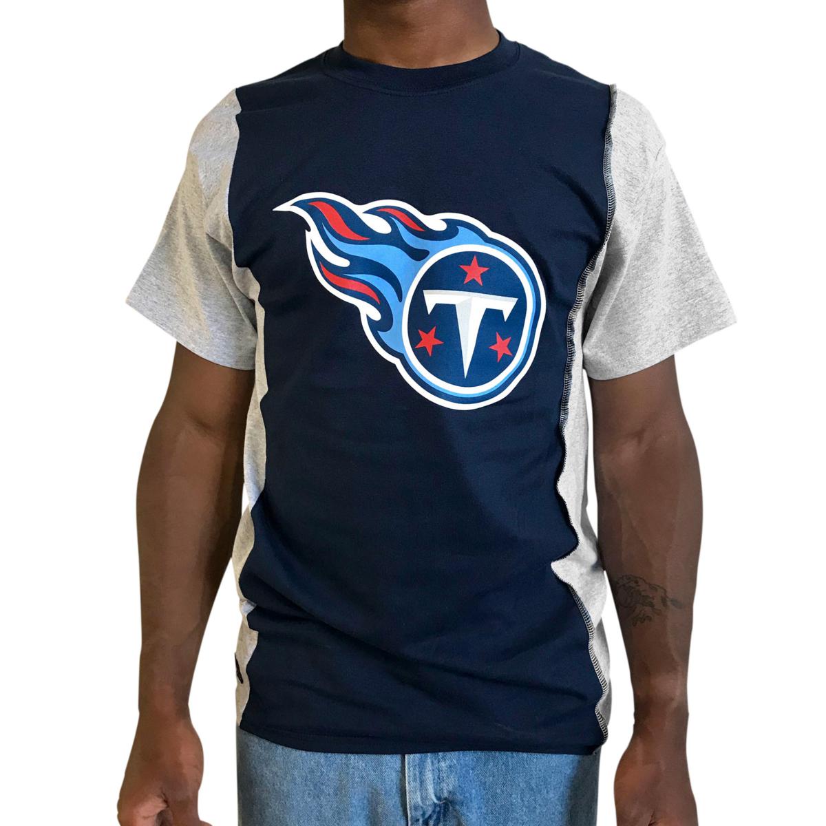 Tennessee Titans Refried Apparel Sustainable Upcycled Angle Long Sleeve  T-Shirt - Navy/Gray