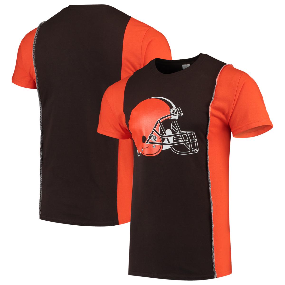 Cleveland Browns Refried Apparel Upcycled Split T-Shirt - Brown/Orange