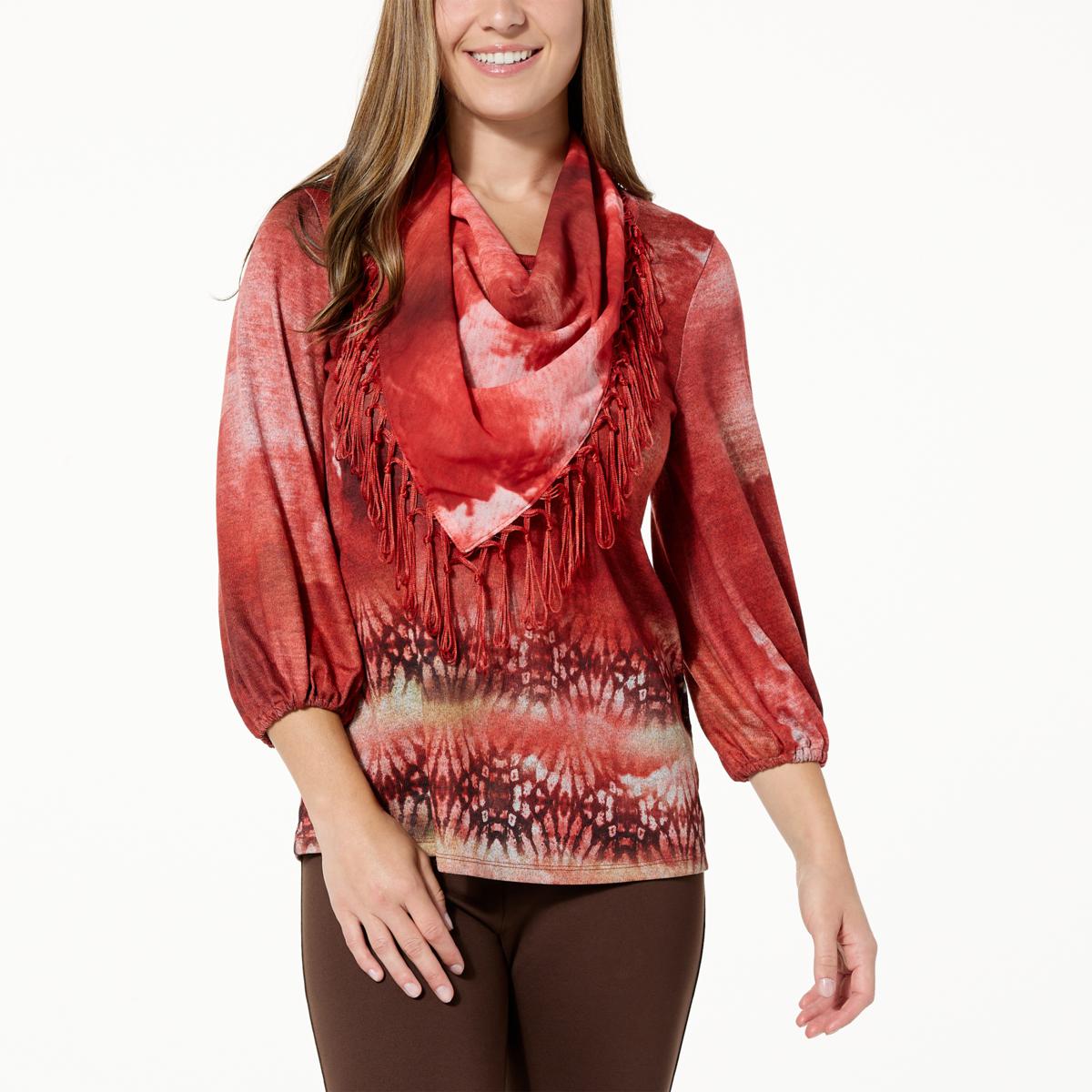 One World Puff Sleeve Top with Detachable Scarf