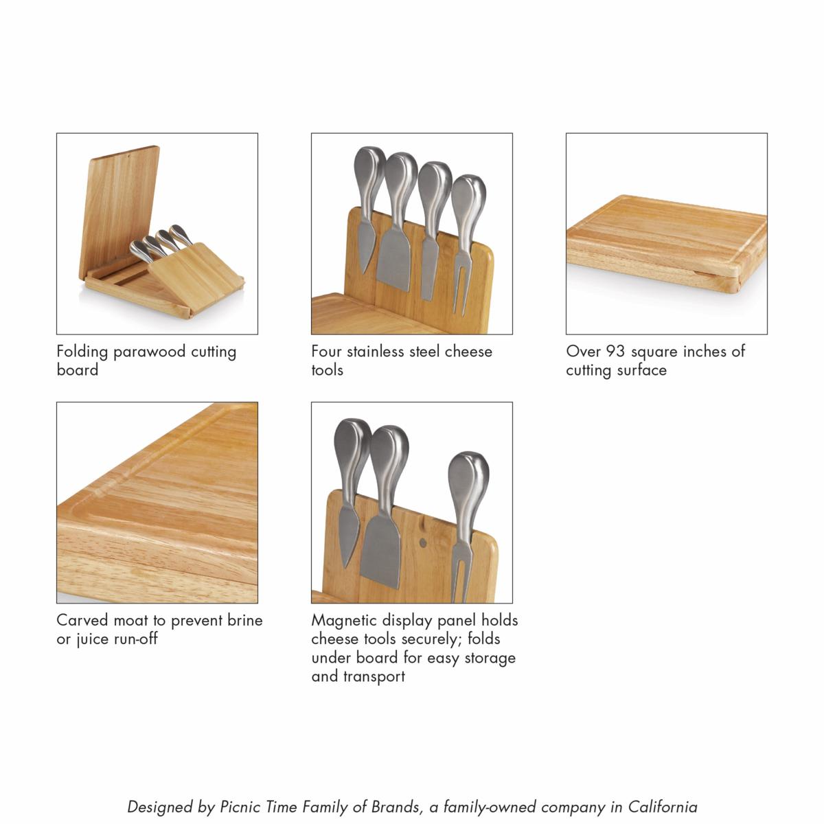 Picnic Time Bills Glass Top Cheese Cutting Board & Tools Set