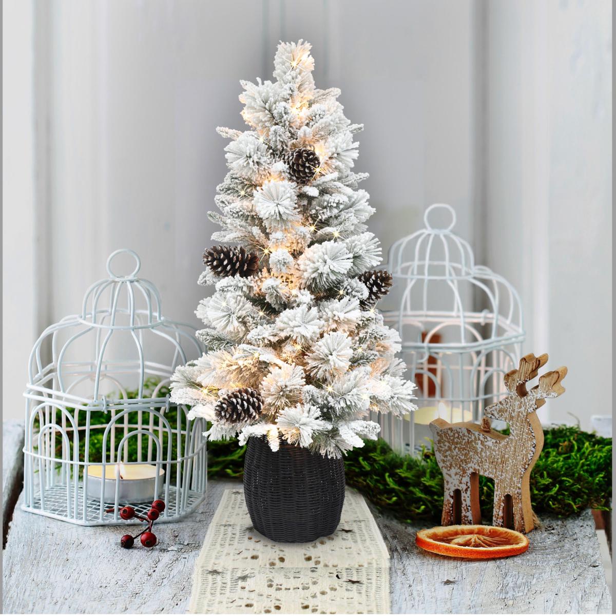 Puleo International 3.5' Flocked Potted Artificial Christmas Tree | HSN, image size:1200x1200