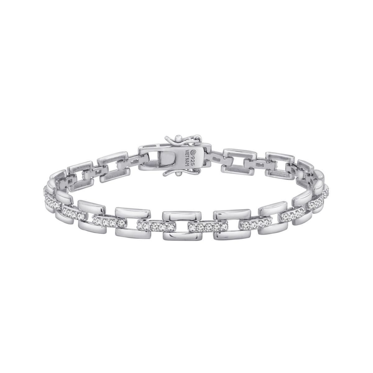 Simulated Diamond round cut Brilliant Rectangle Link selling Sterling Silver Bracelet Vintage Bracelet