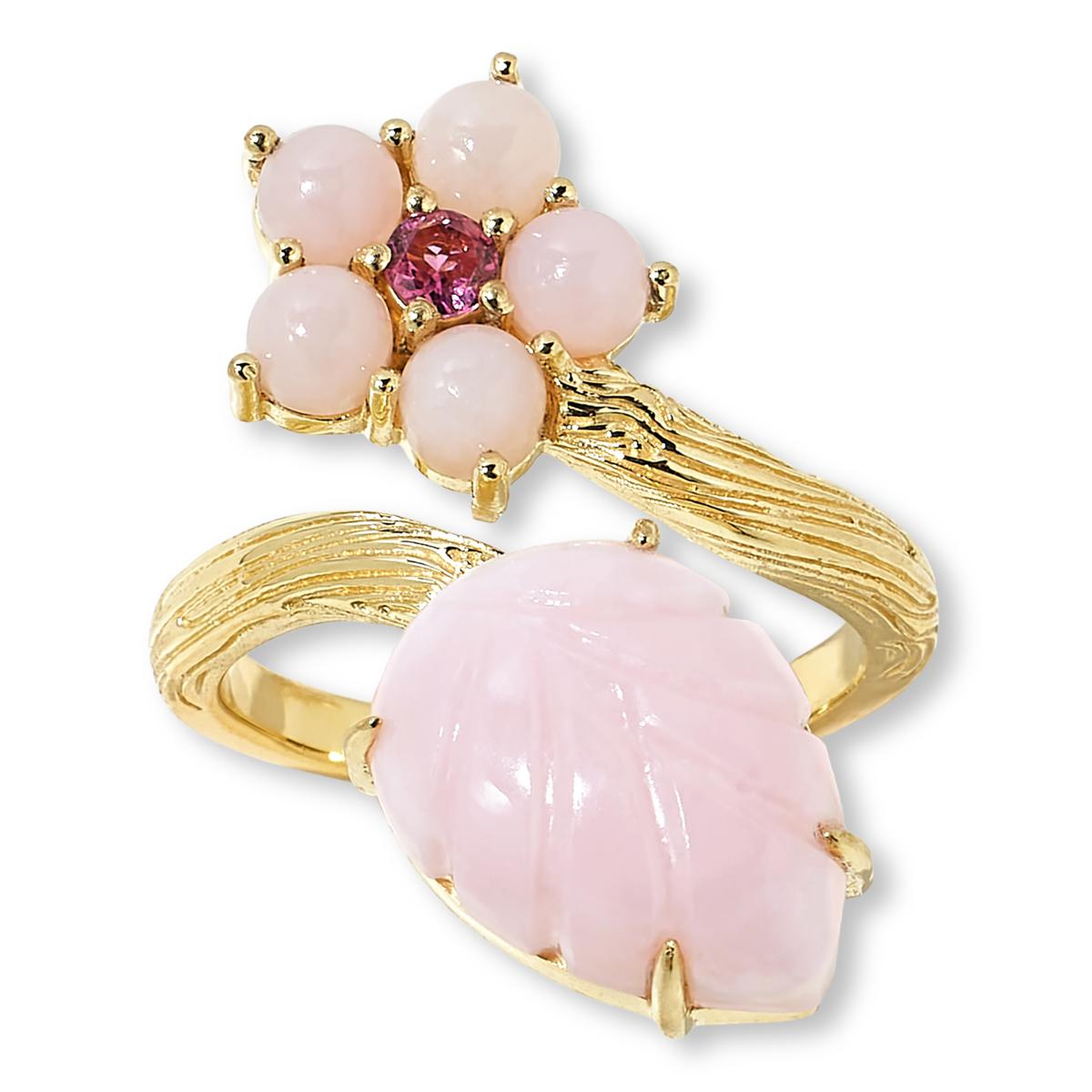 Rarities Gold-Plated Carved Gemstone Leaf and Flower Bypass Ring