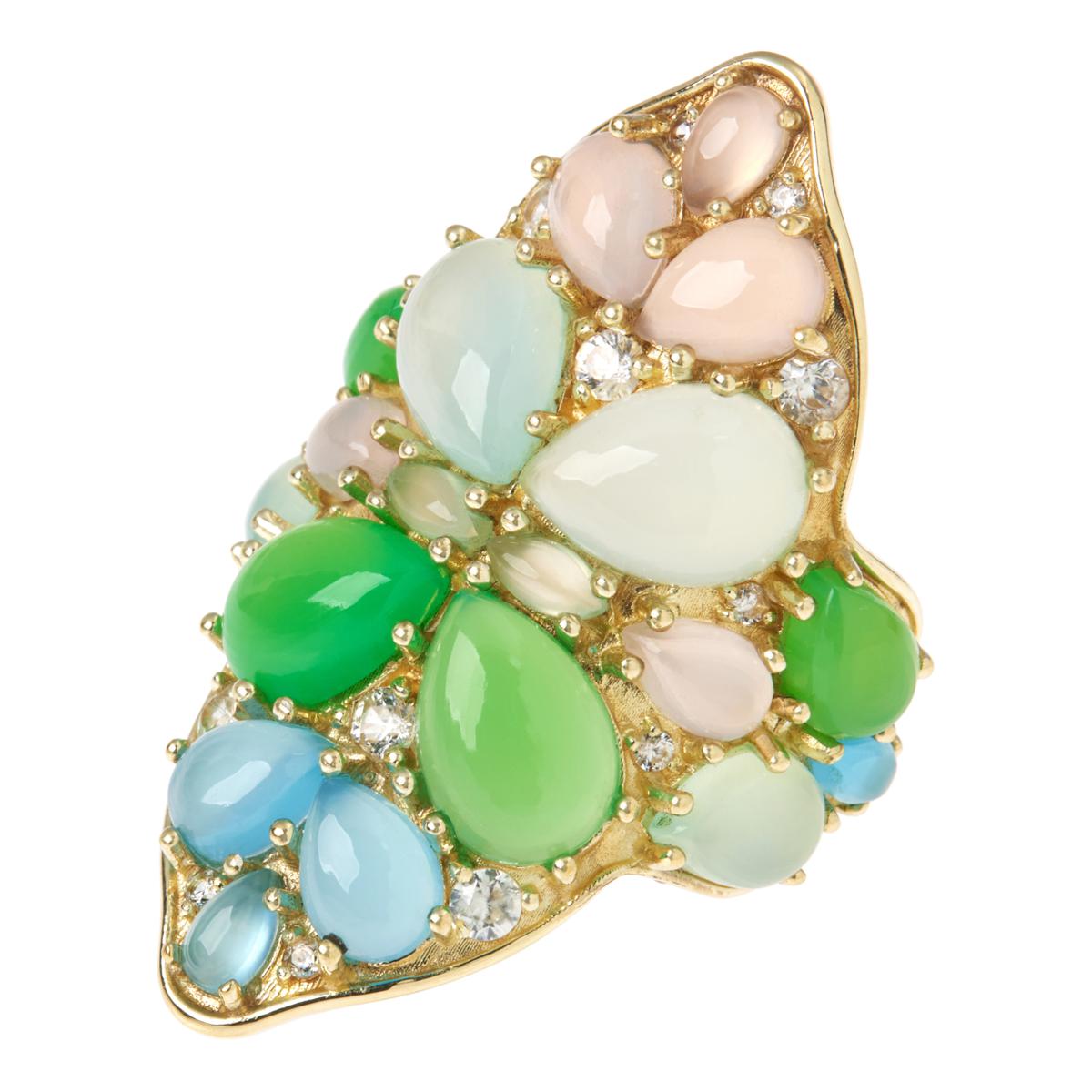 Rarities Gold Plated Multicolor Chalcedony and White Zircon Ring