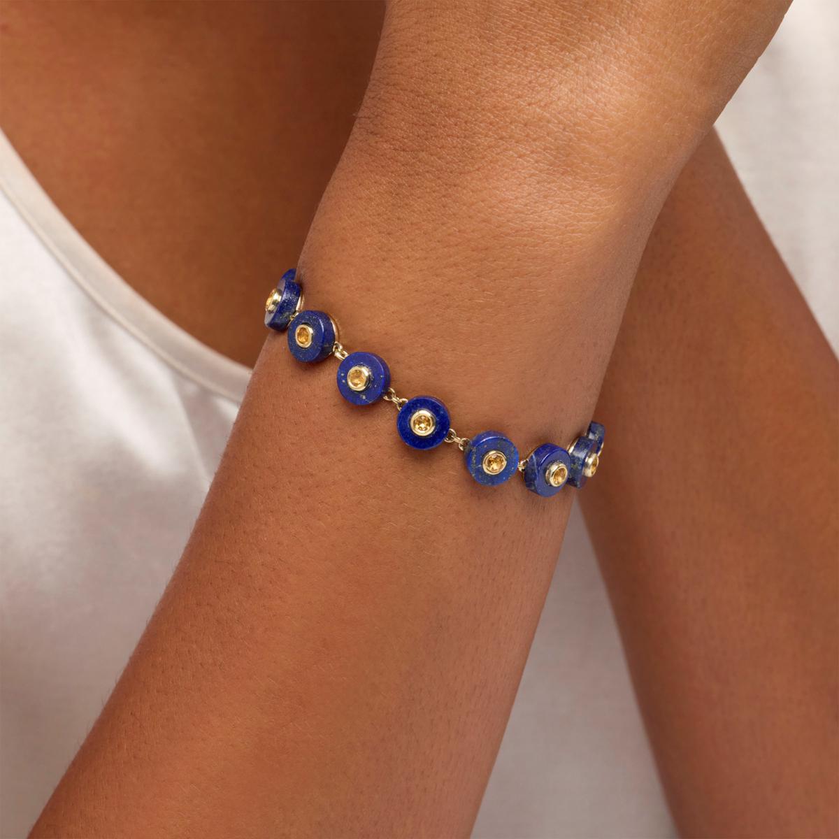 Fine buy Bracelet In Lapis Lazuli Beads And Gold Plated Silver Beads Set With Zircon In Silver