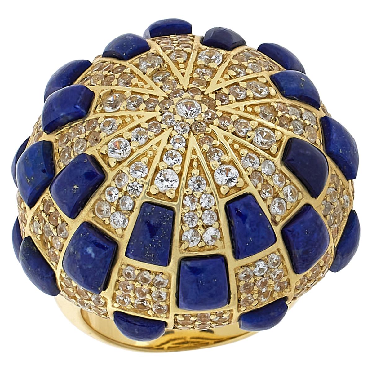 Rarities Lapis and White Zircon Gold-Plated Dome Ring