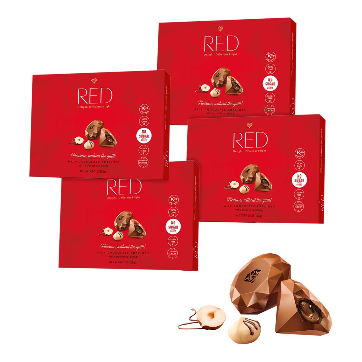 RED Chocolate European Crafted 4pk Hazelnut Truffle Boxes - Ships