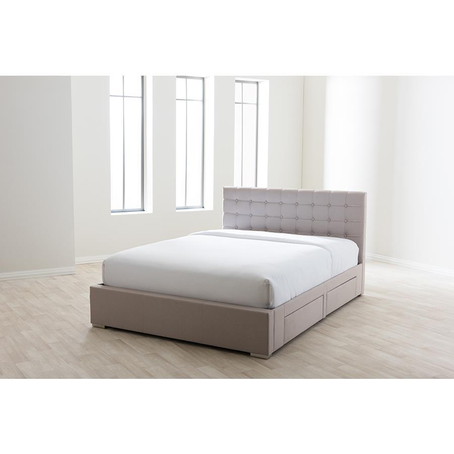 Rene Fabric Upholstered 4 Drawer King Size Storage Platform Bed HSN