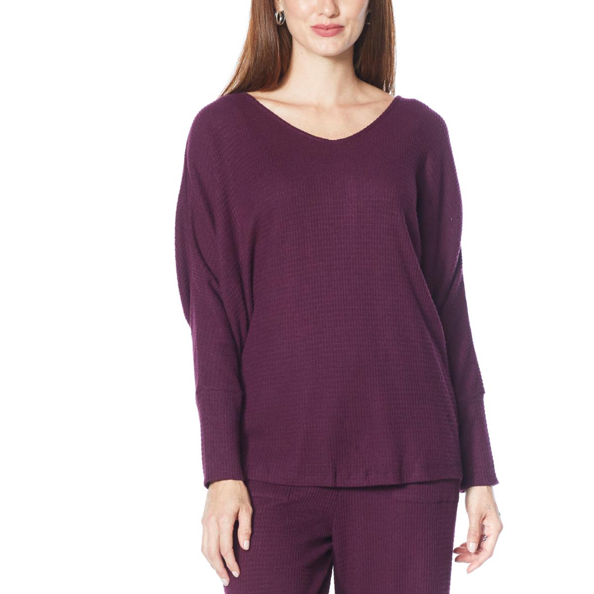 Retreat by Rhonda Shear Waffle Knit Dolman-Sleeve Top