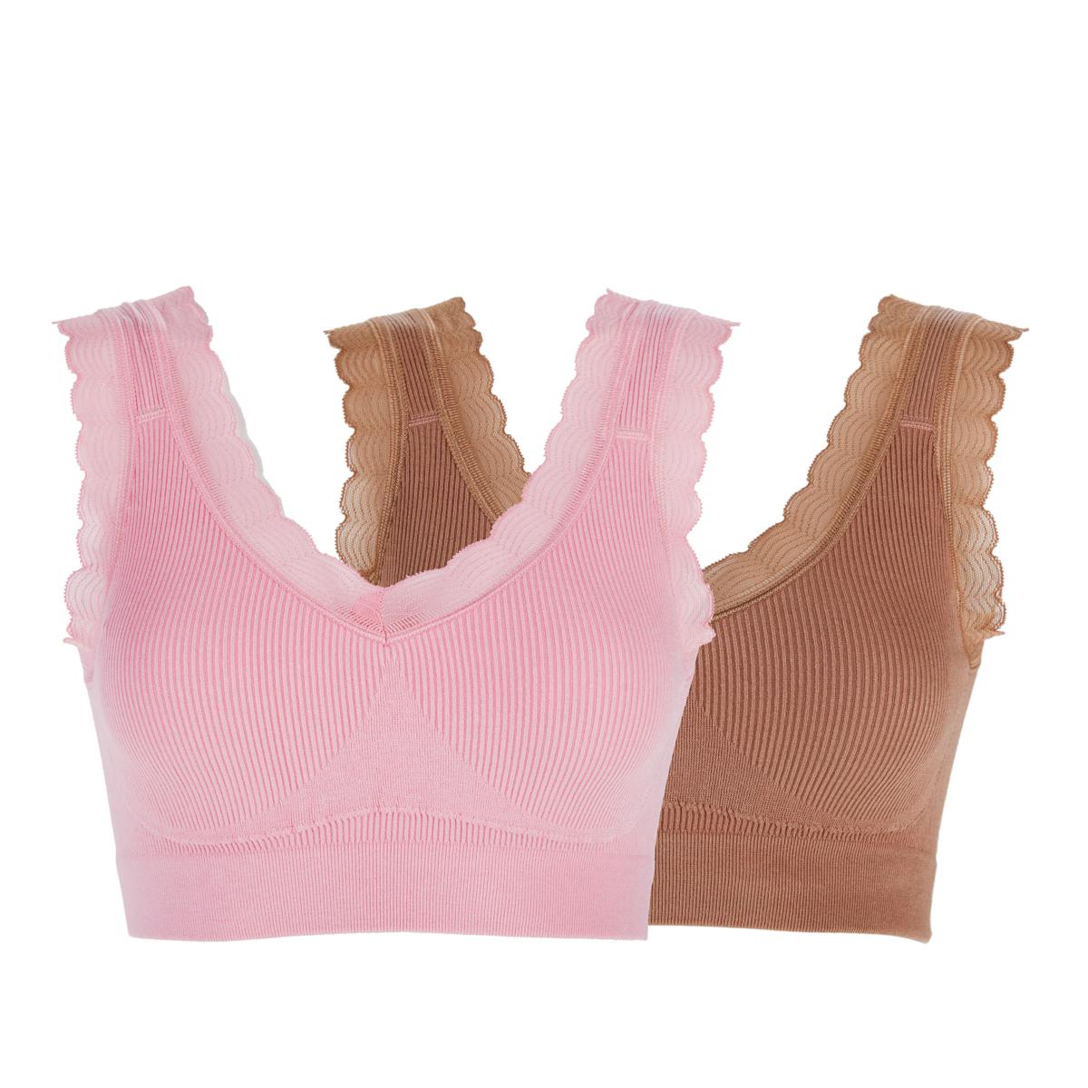 Rhonda Shear 2-pack Ribbed Knit Lace-Trim Leisure Bra