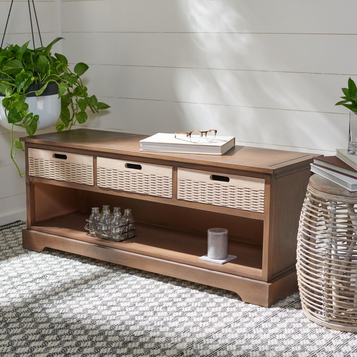 Wicker storage bench discount indoor