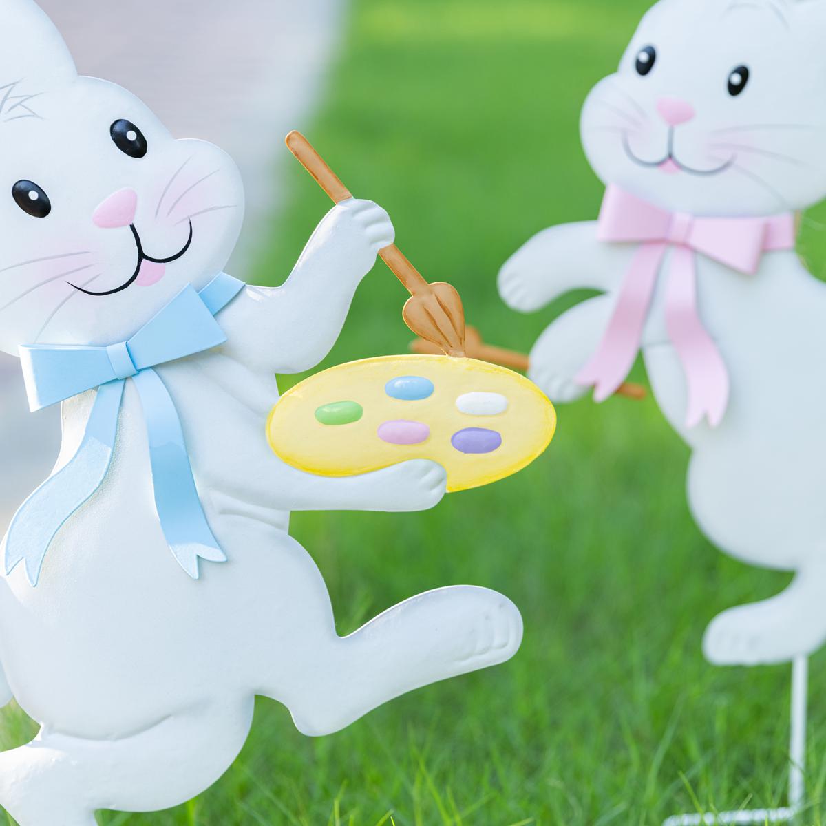 Set of 2 Easter Metal Bunny Yard Stakes | HSN