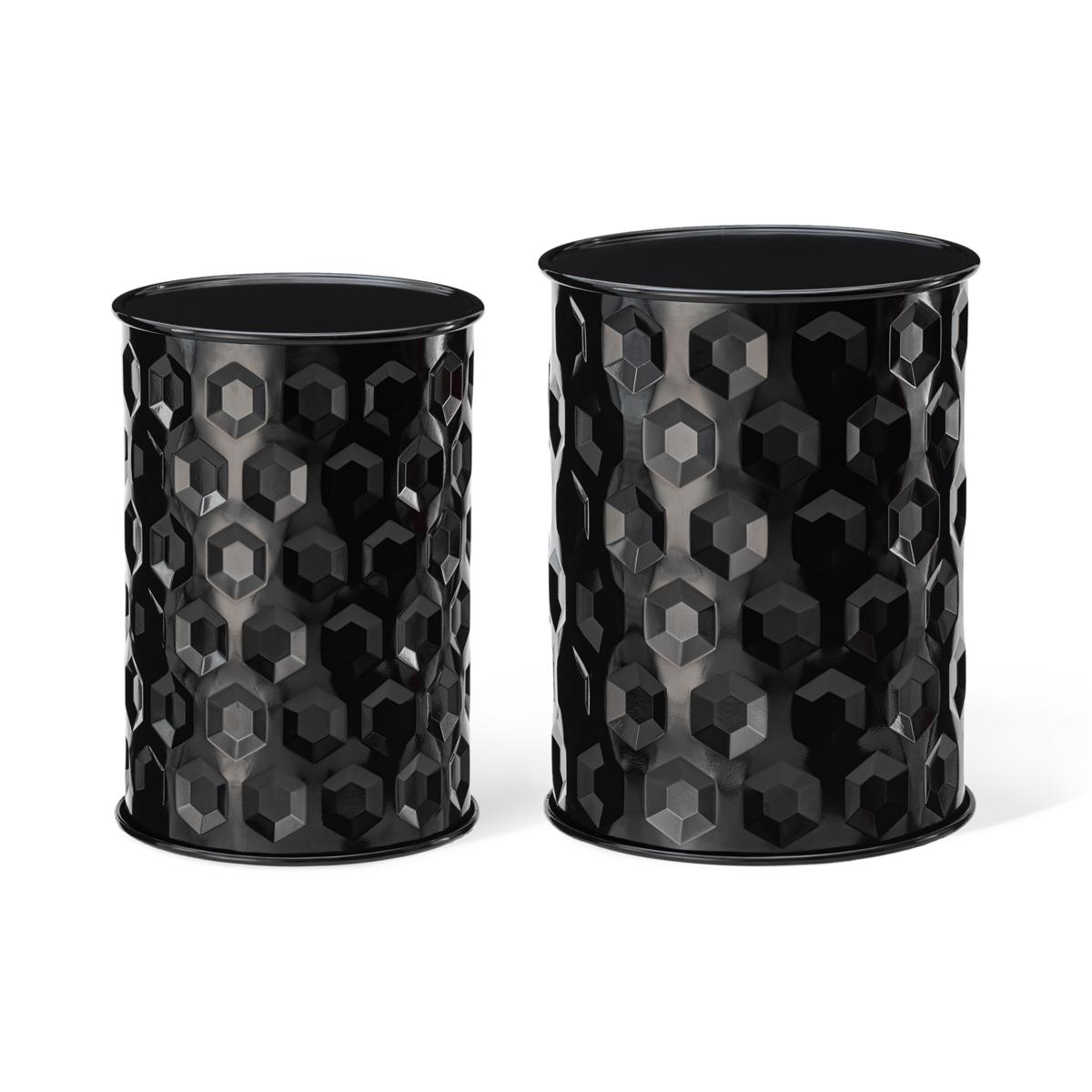 Set of 2 Multi-Functional Embossed Cylindrical Black Garden Stool ...