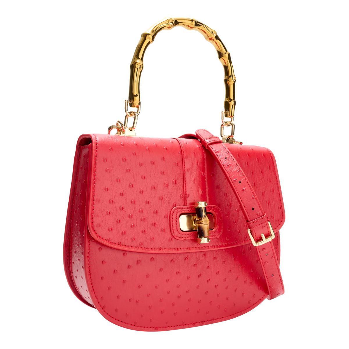 Sharif Legacy Ostrich Lambskin Leather Bamboo Handle Satchel | HSN