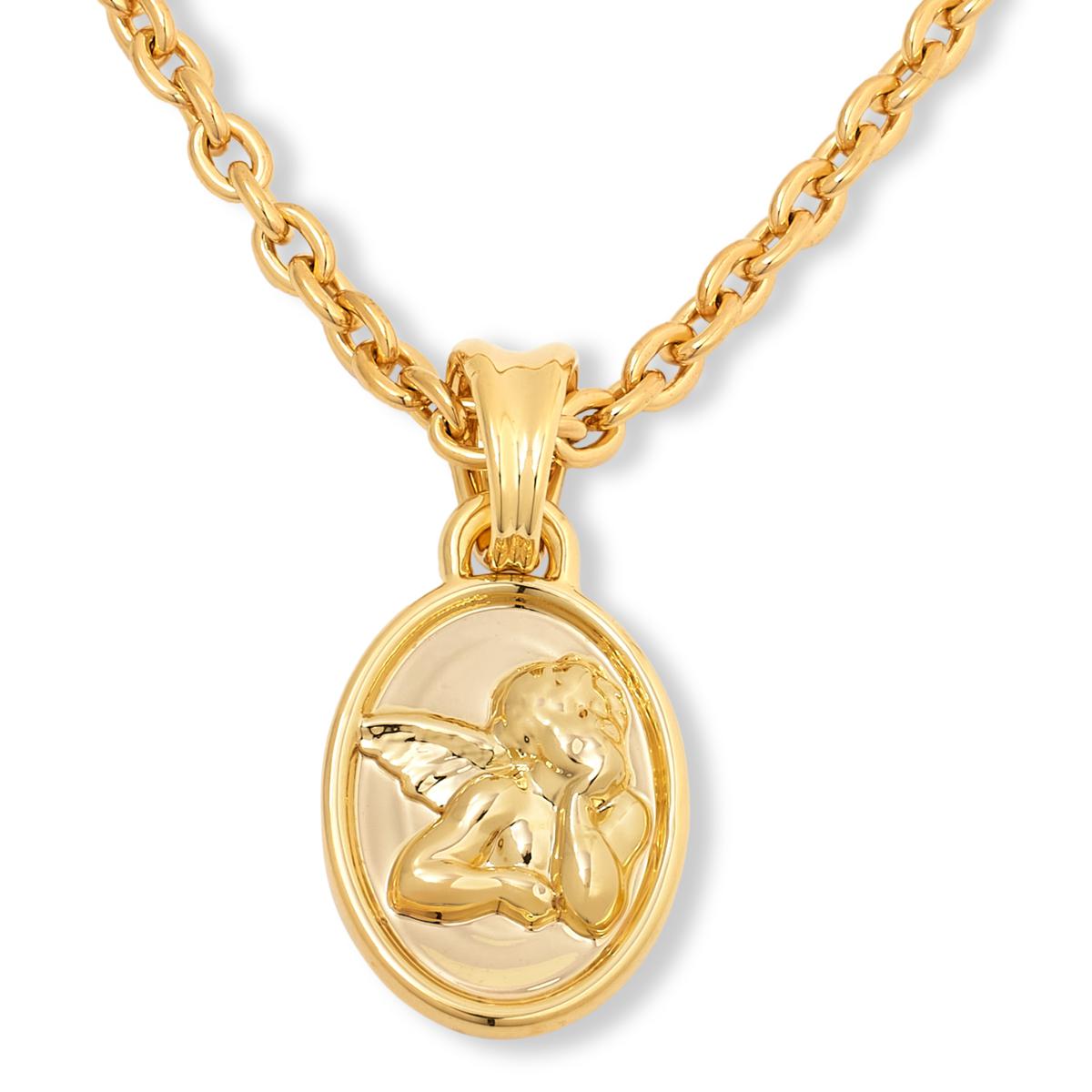 Soave Oro 14K Electroform Removable Angel Pendant with Oval-Link Chain - 23578290 | HSN