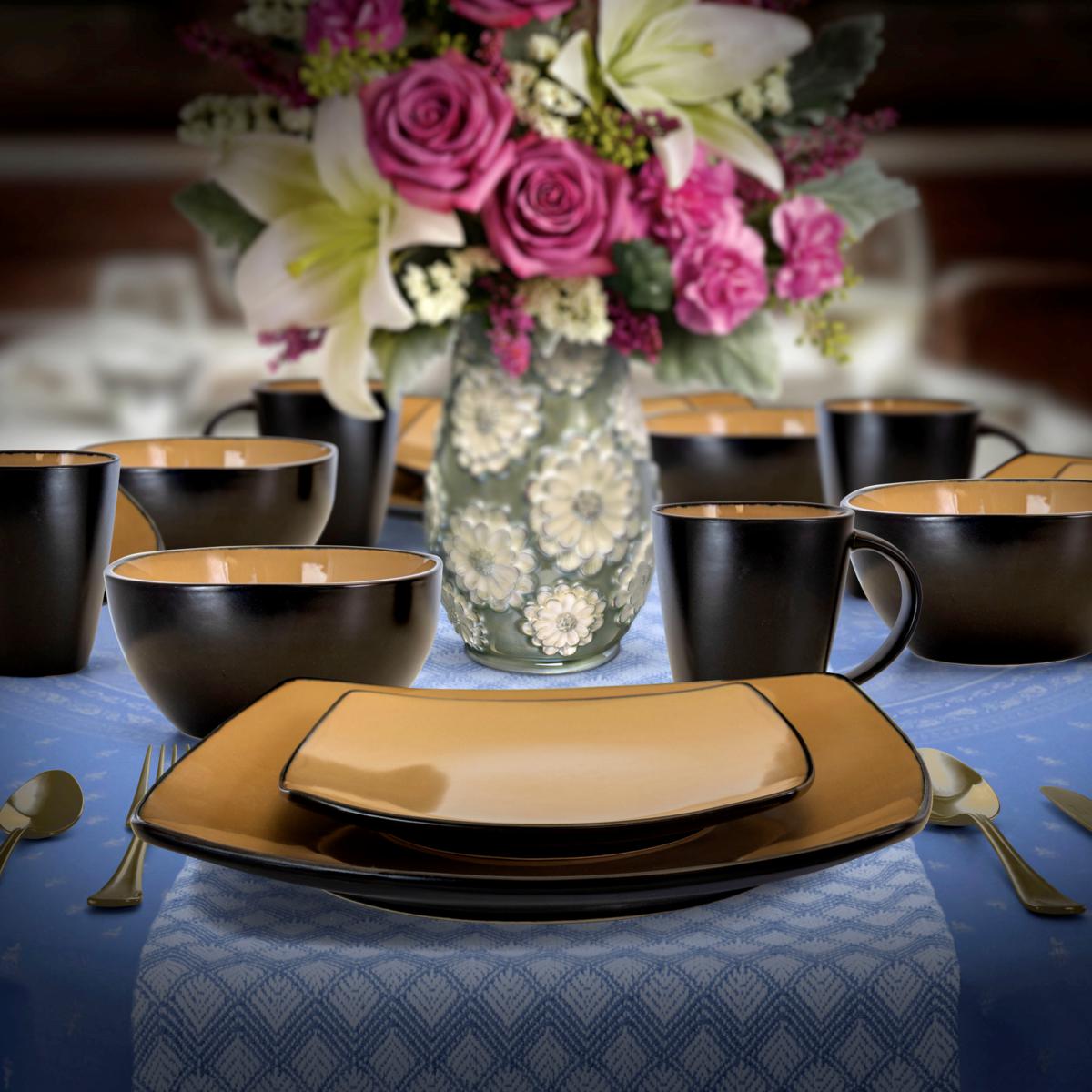 Soho Lounge 16pc Dinnerware, Taupe Square Shape Service for