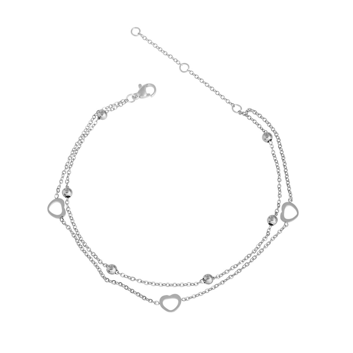 Stately Steel Open Heart Double-Strand Ankle Bracelet