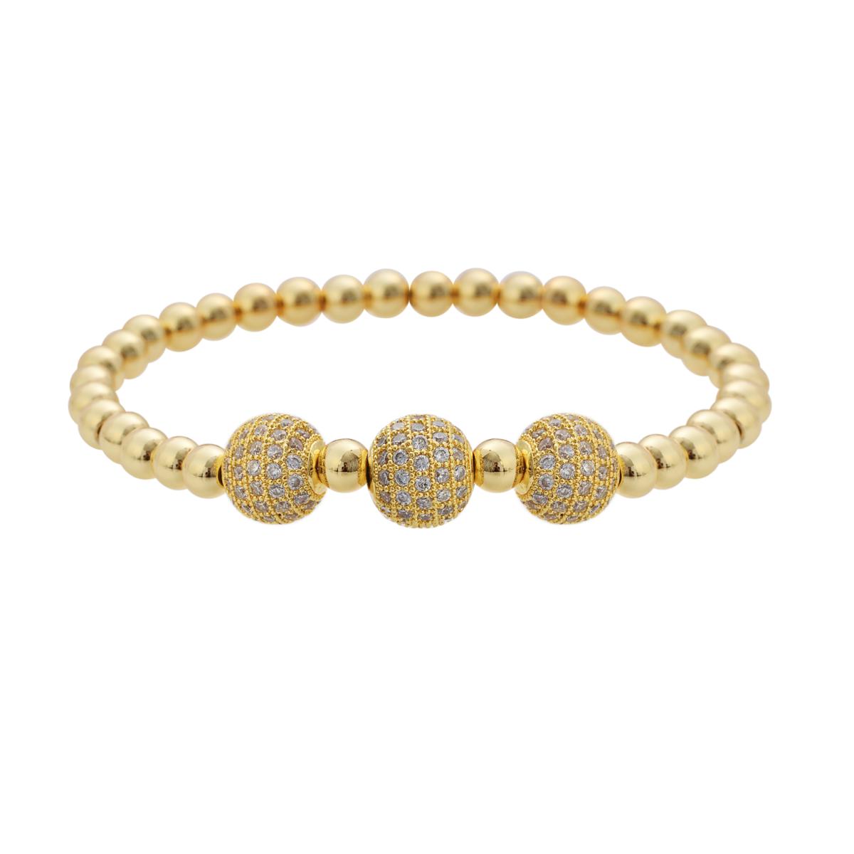 Stately Steel Triple Pavé Ball Beaded Stretch Bracelet - 9378429 | HSN