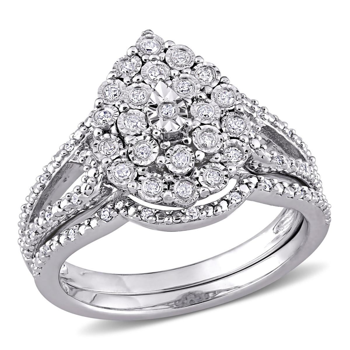 Sterling Silver 0.25ctw Diamond Teardrop Bridal Ring 2-piece Set
