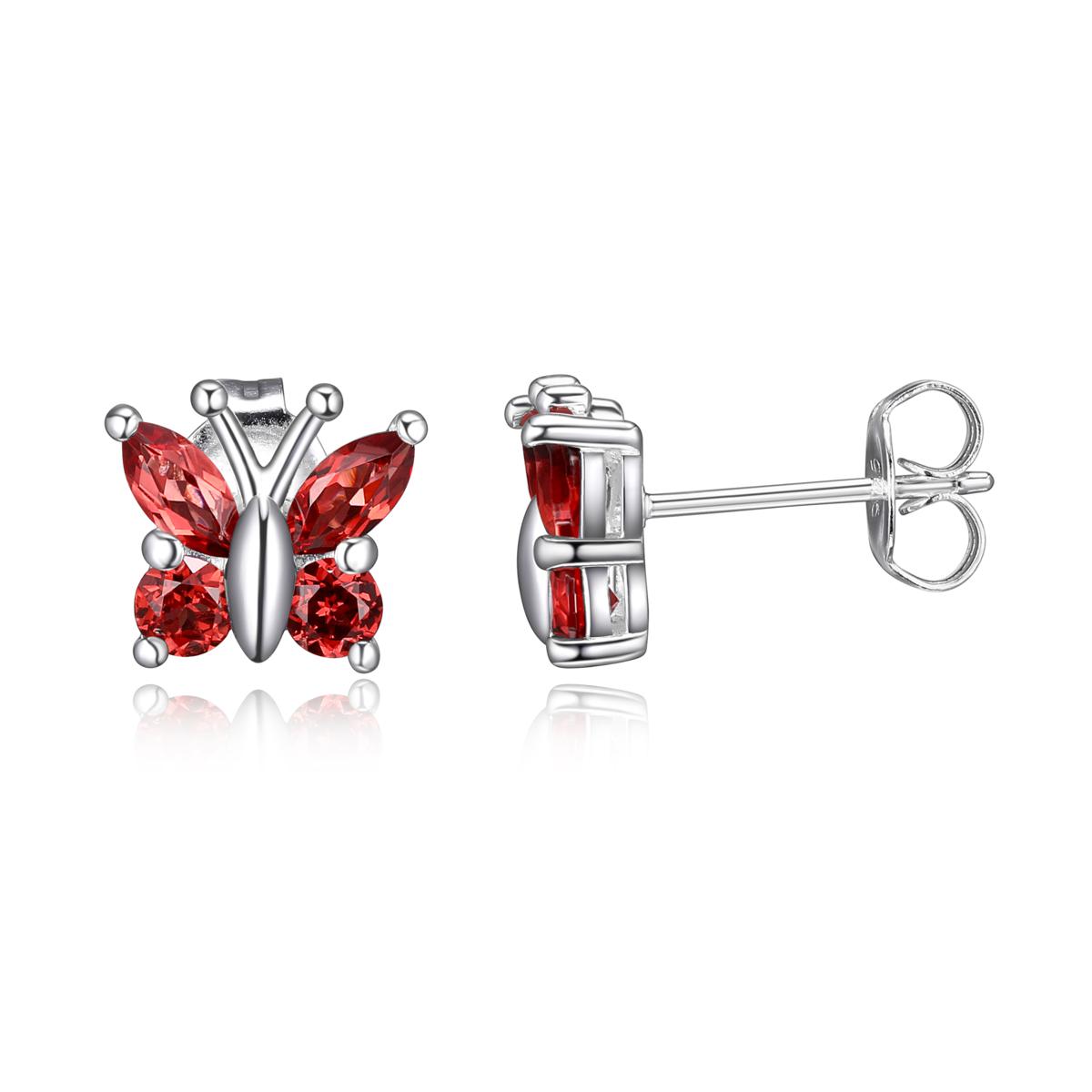 Sterling Silver Colored Gemstone Butterfly Stud Earrings