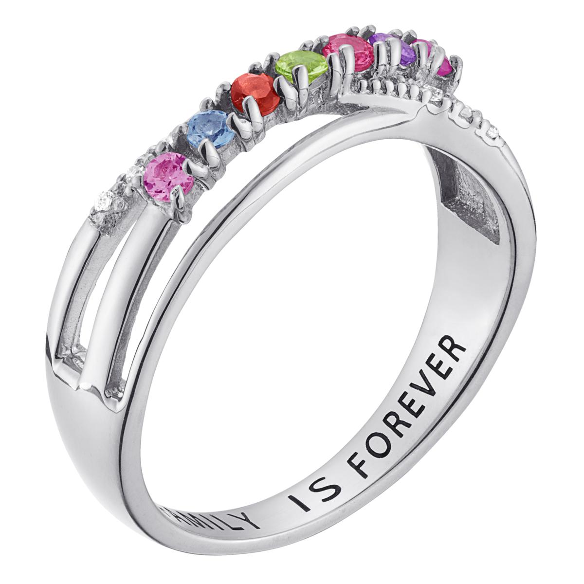 CPS Sterling Silver Family Crystal Crossover Band Ring - Metallic