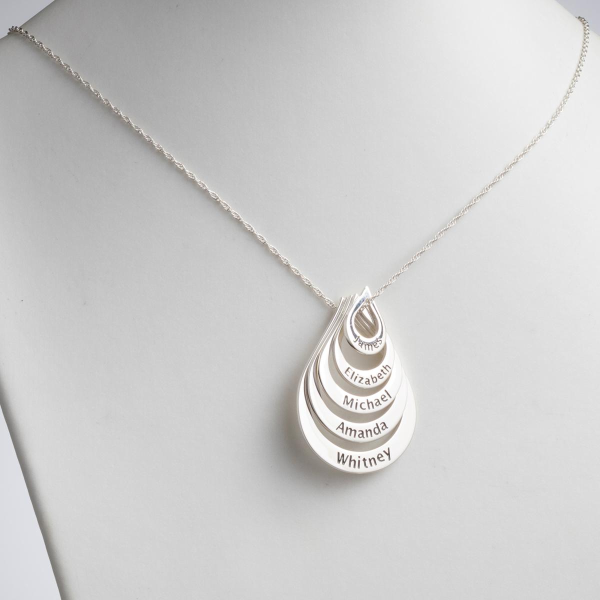 Sterling Silver Nesting Teardrop Names Necklace - 5 Names