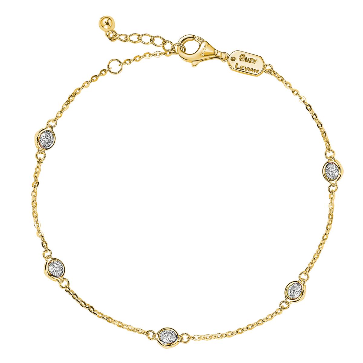 Suzy Levian 14K Gold 0.75ctw Diamond Bezel Station Bracelet - 20923625 ...
