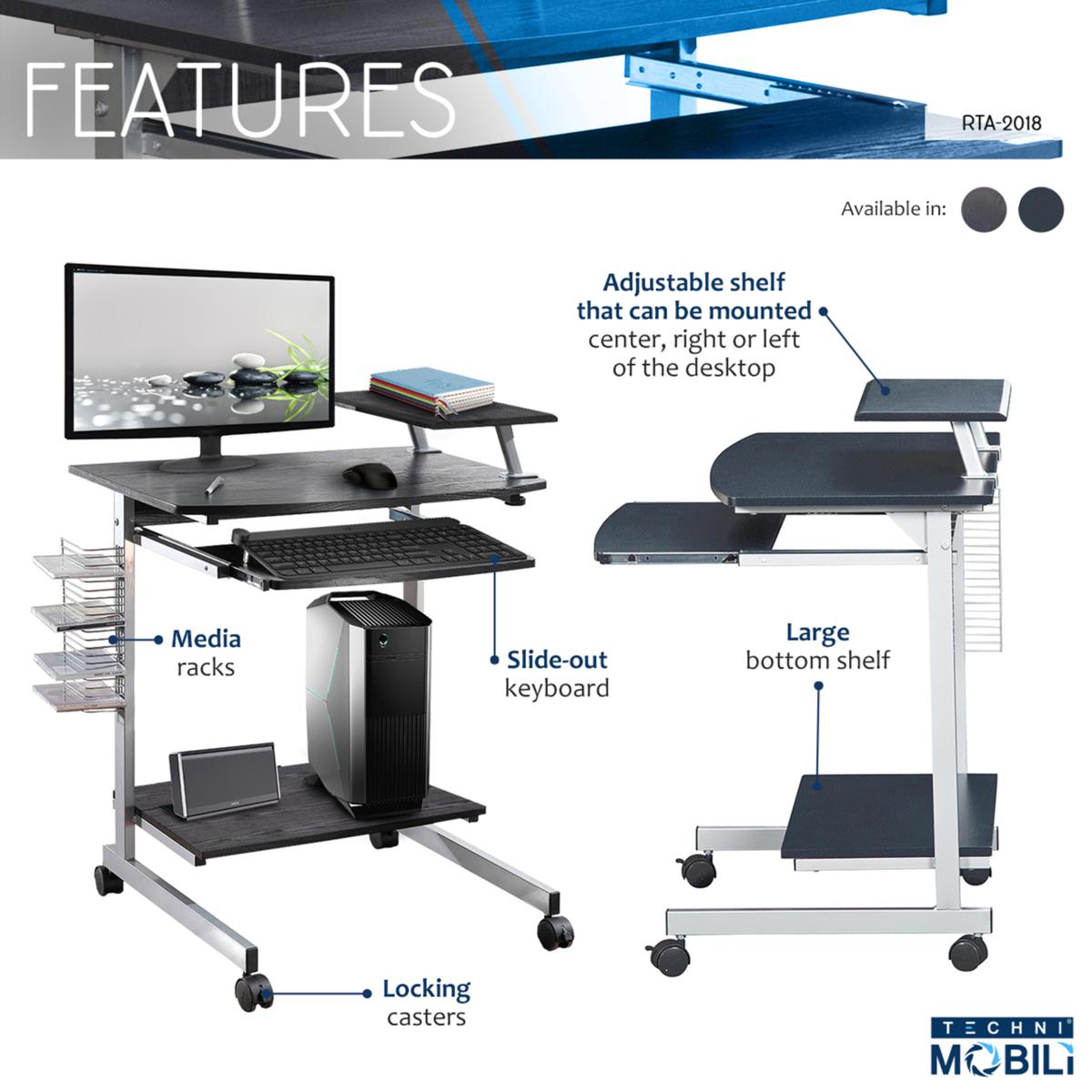 Techni Mobili  Compact Computer Desk With Side Shelf And Keyboard Panel