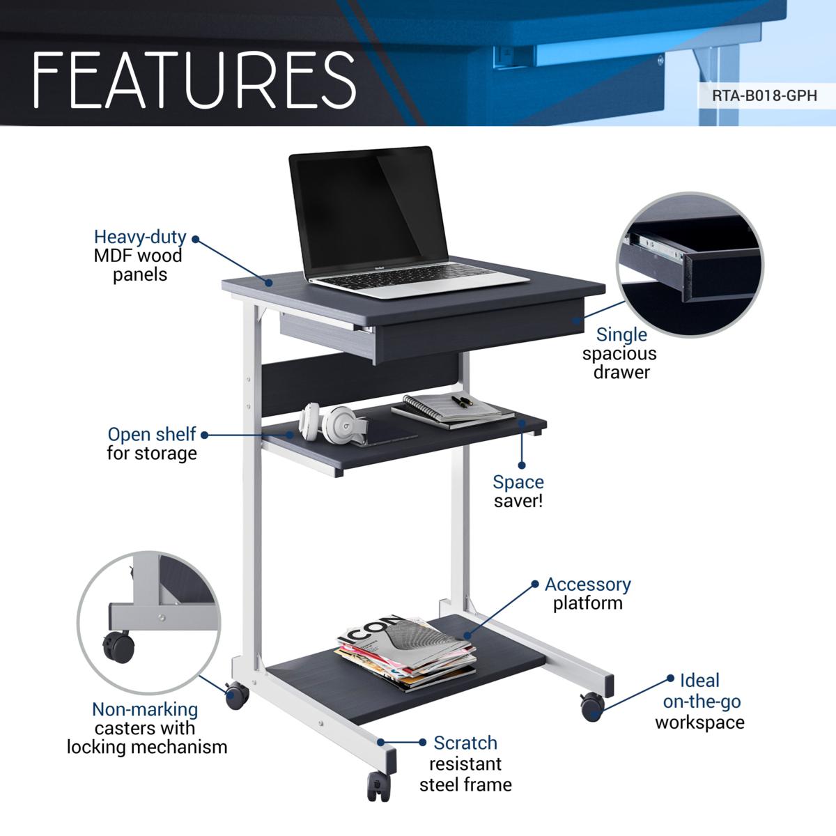 Techni Mobili Computer Desk with CPU Caddy Dark Honey