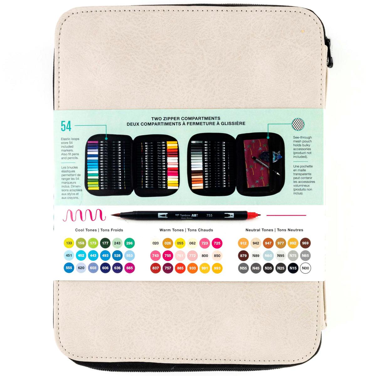 Tombow Dual Brush 54-pc Pen Set and Zipper Marker Case | HSN