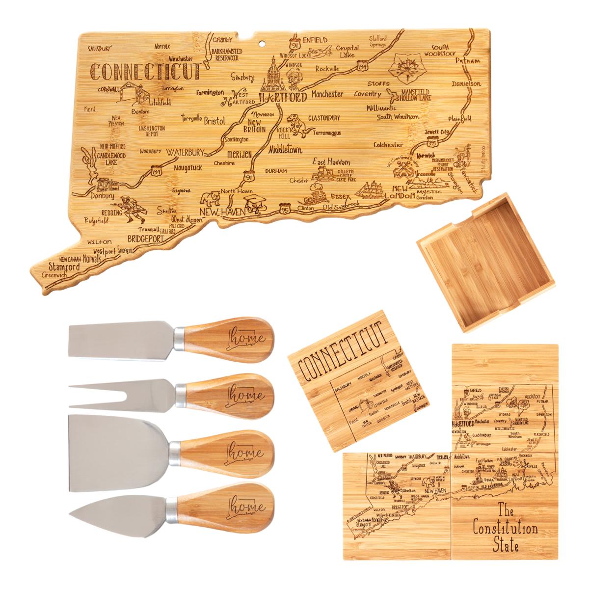 Totally Bamboo Striped Paddle Serving and Cutting Board and Spreader Knife Gift Set