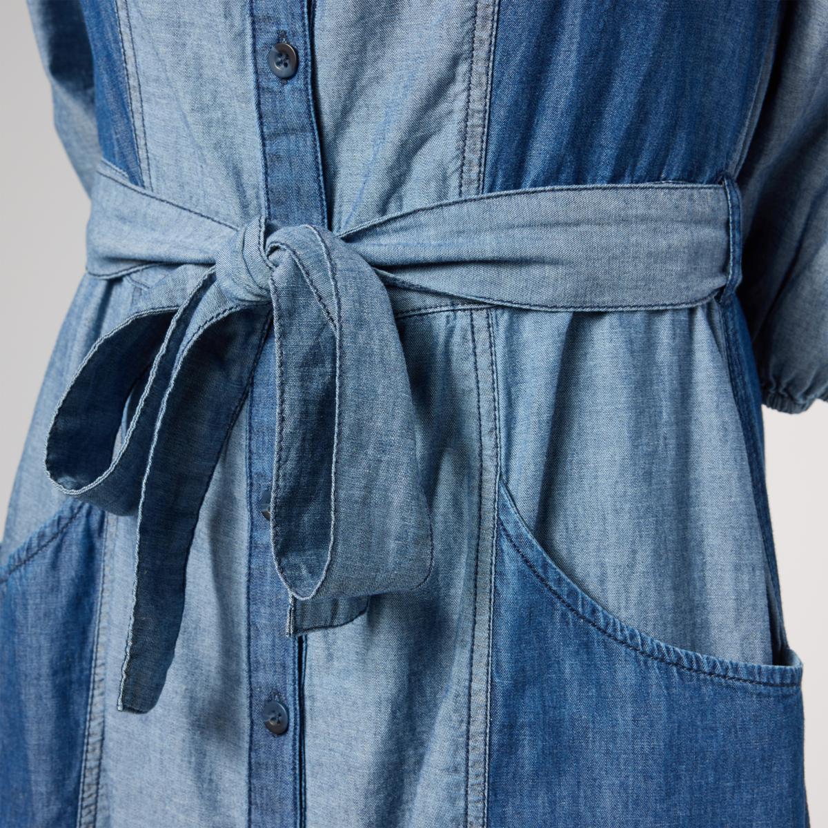 Tower Hill by Christie Brinkley Belted Denim Midi Dress - Black - Size Large