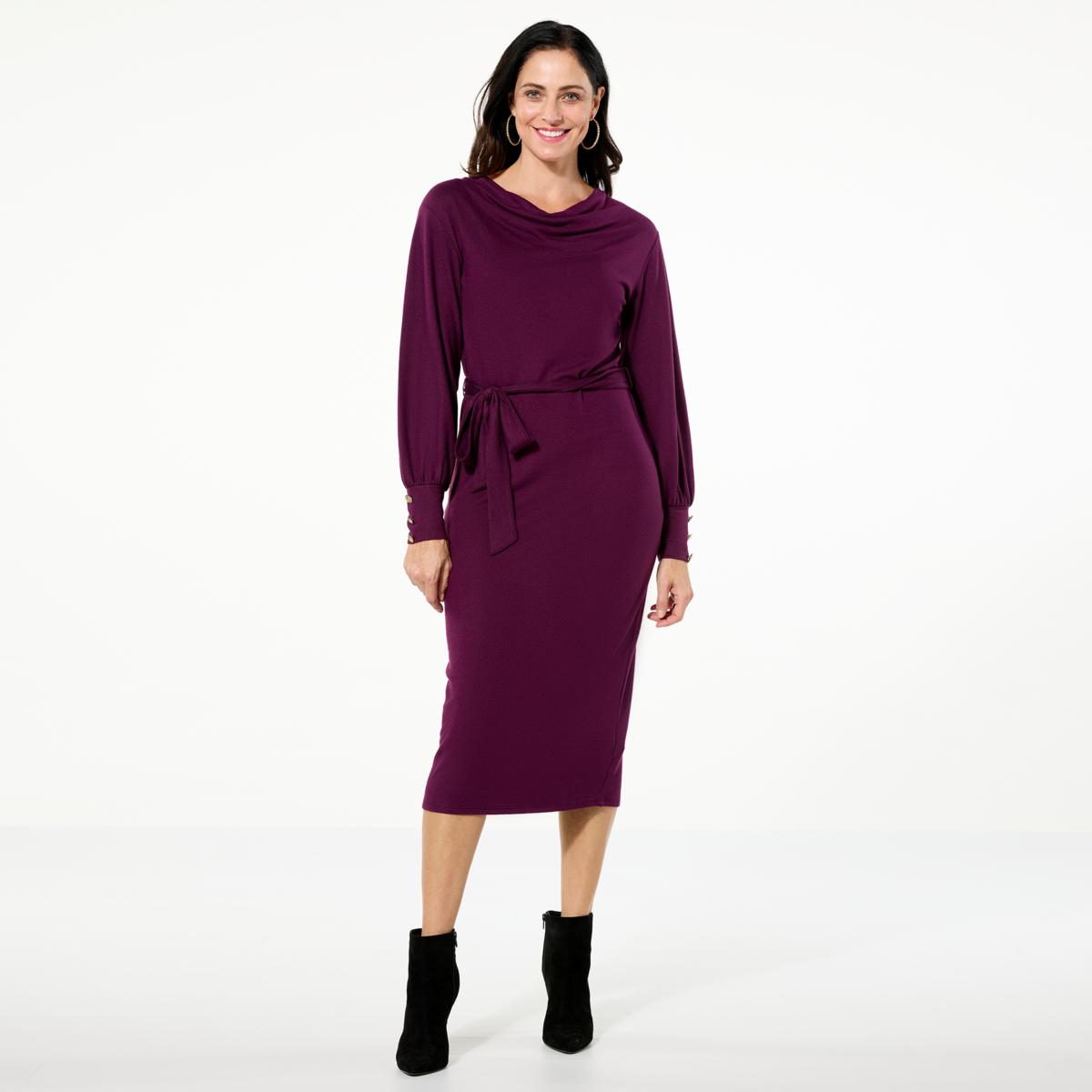 Tower Hill by Christie Brinkley Knit Cowl Neck Dress - Red - Size Medium