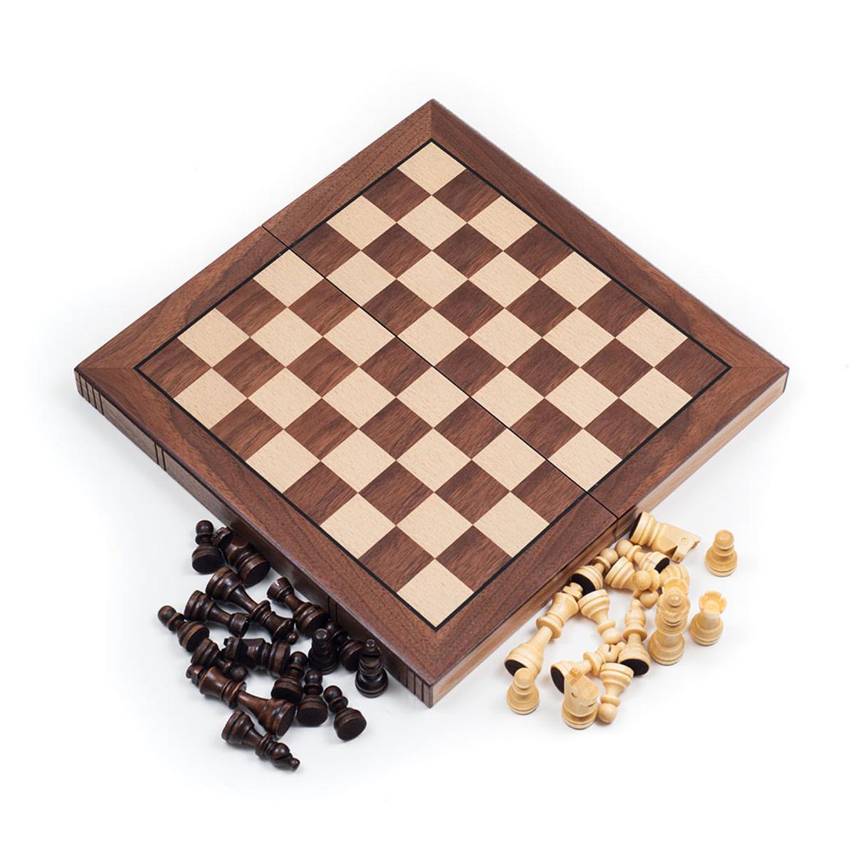 Toy Time Chess Board Walnut Book Style with Staunton Chessmen