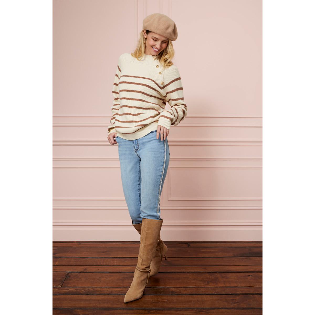 TWRHLL by Christie Brinkley Striped Mock-Neck Sweater - 23273949 | HSN