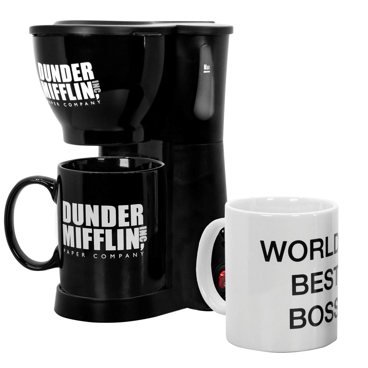 Uncanny Brands The Office Single Cup Coffee Maker Gift Set with 2 Mugs