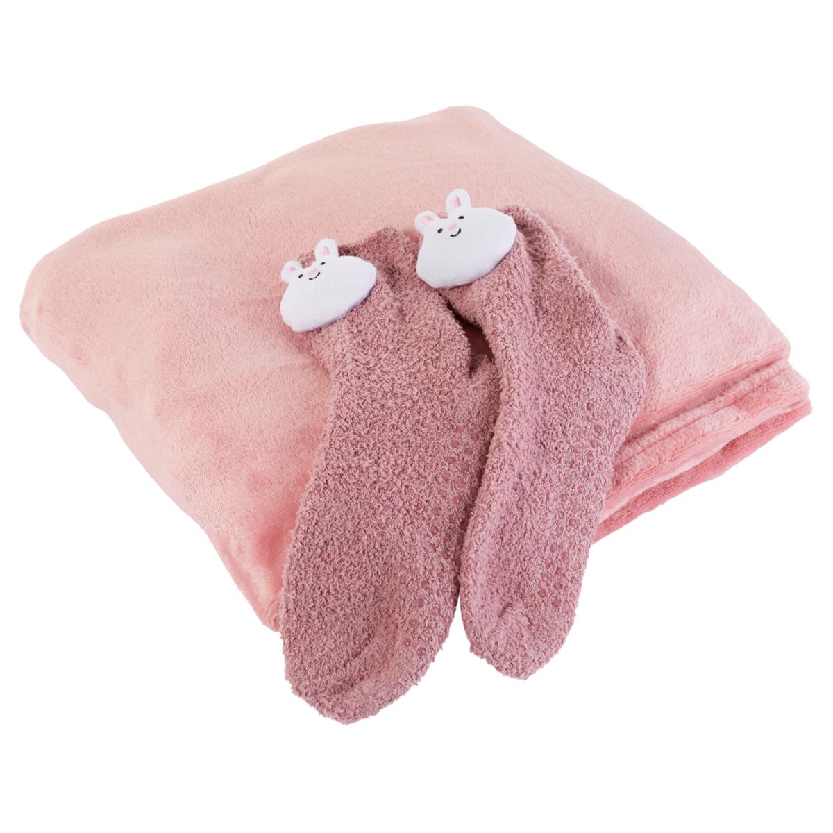 Warm & Cozy Throw and Sock Animal Friend Set 20845502 HSN