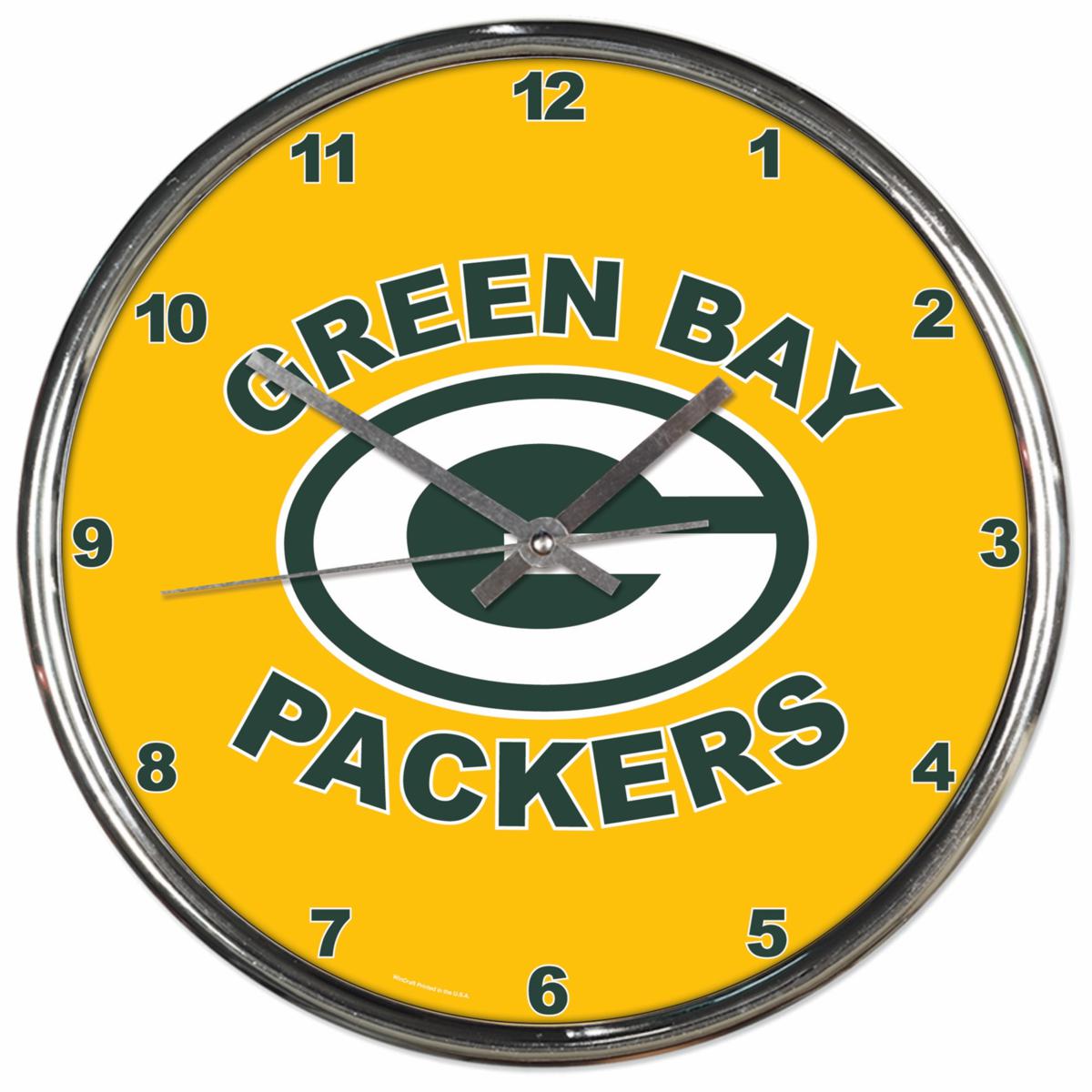 WinCraft Green Bay Packers Round Chrome Team Wall Clock