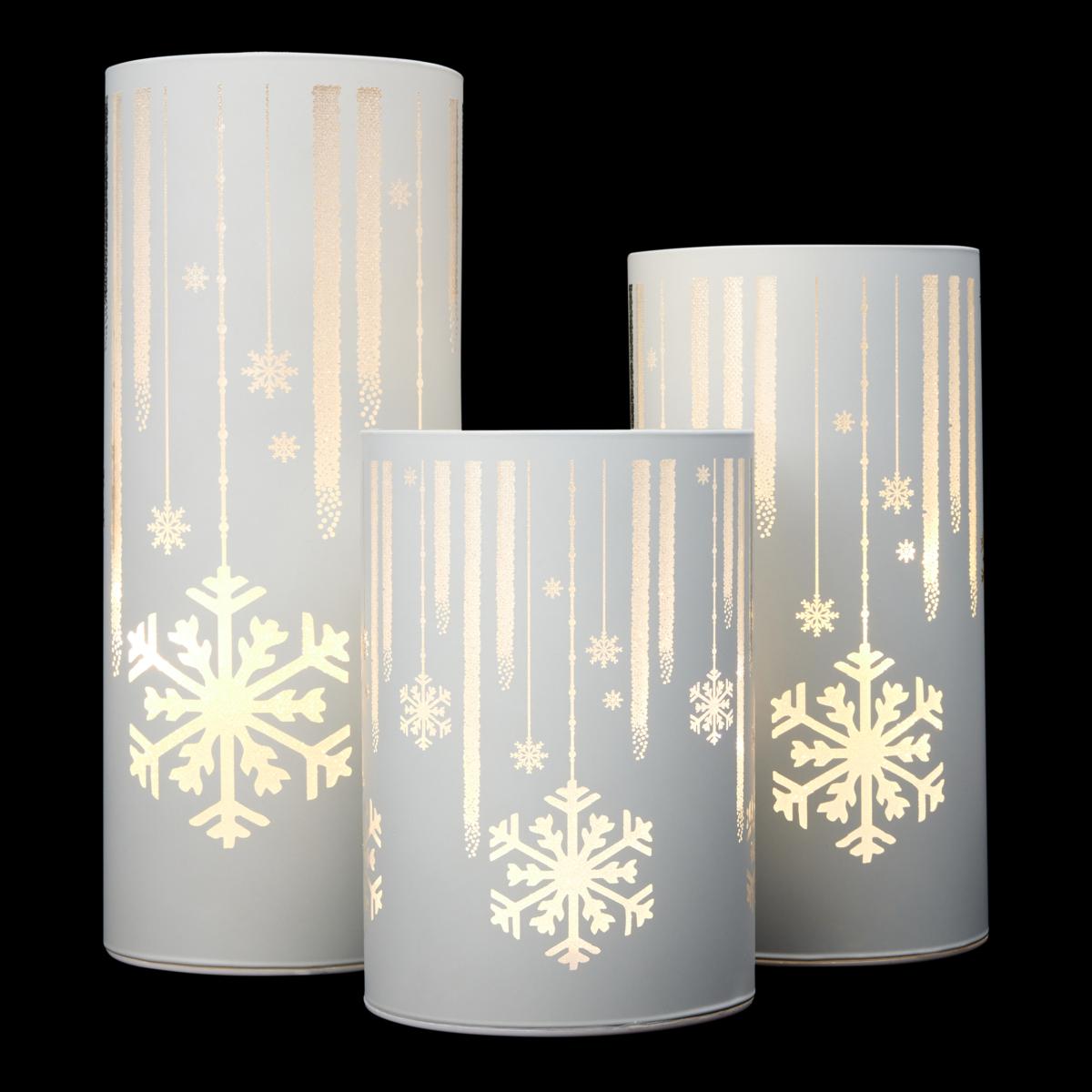 Winter Lane Set of 3 Glass Hurricanes with Twinkling Lights