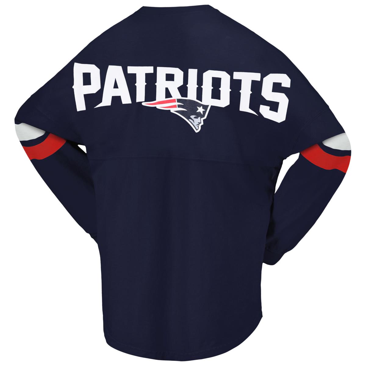 Women s Fanatics Branded Navy New England Patriots Spirit Jersey Lace Up V Neck Long Sleeve T Shirt