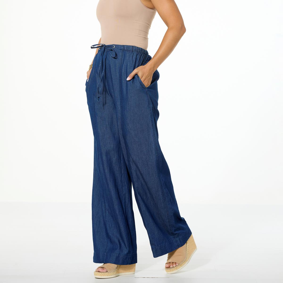 WynneCollection Chambray Straight Leg Drawstring Pant | HSN
