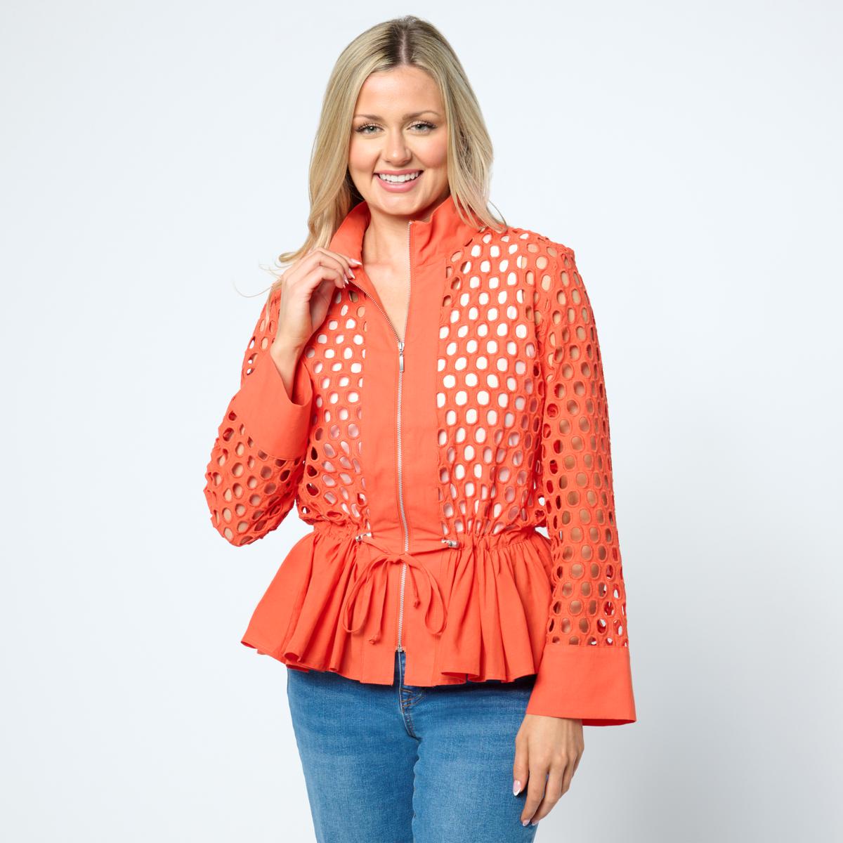 WynneCollection Cotton Eyelet Peplum Jacket - 23538371 | HSN
