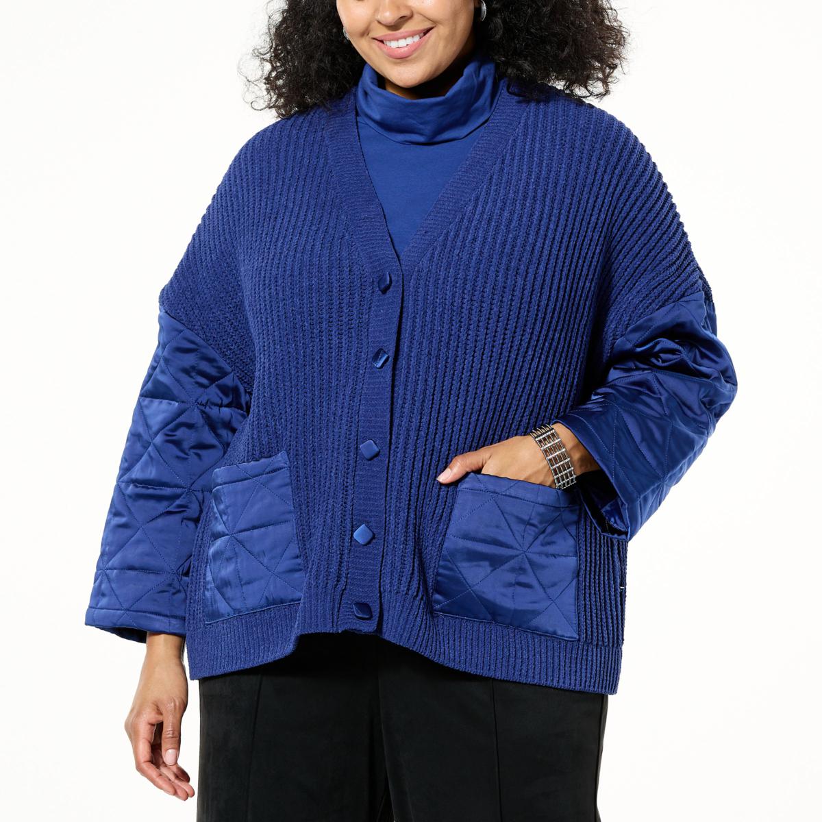 WynneCollection Cozy Plush Quilted Satin Cardigan Jacket 21250365 HSN
