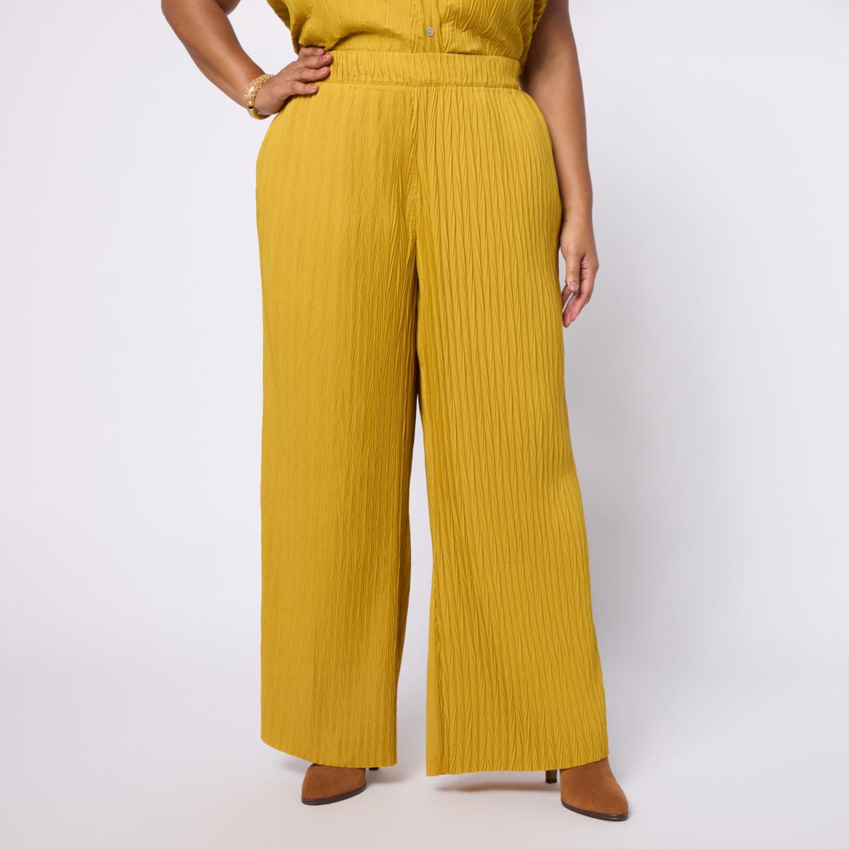 WynneCollection Crinkle Plisse Straight Leg Pull-On Pant | HSN
