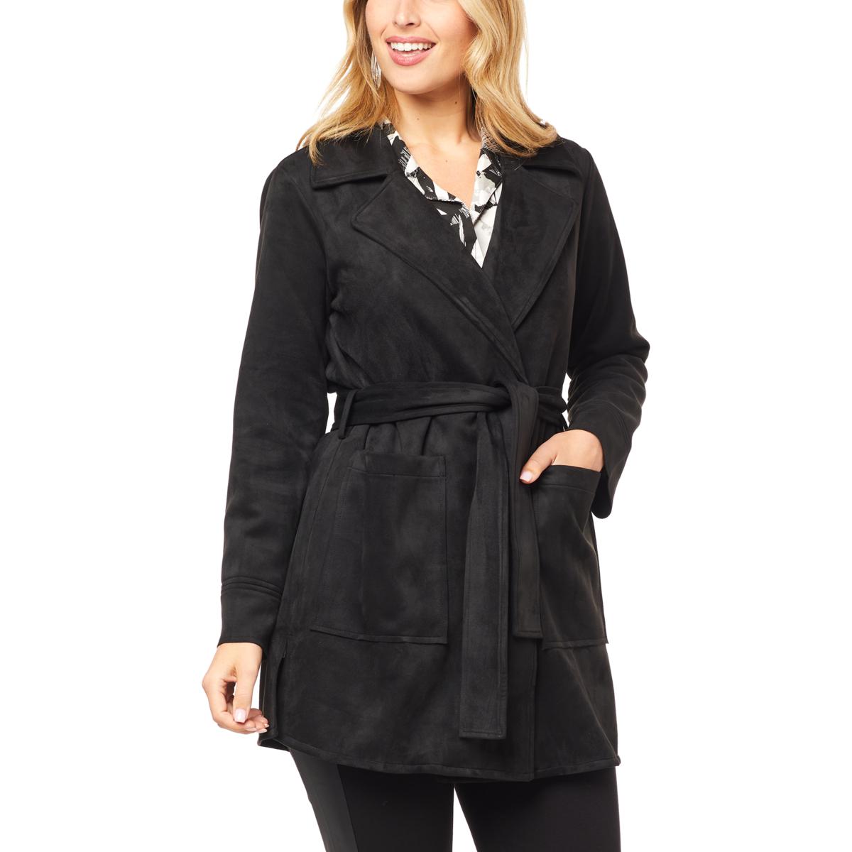 Faux Suede Belted Trench Coat