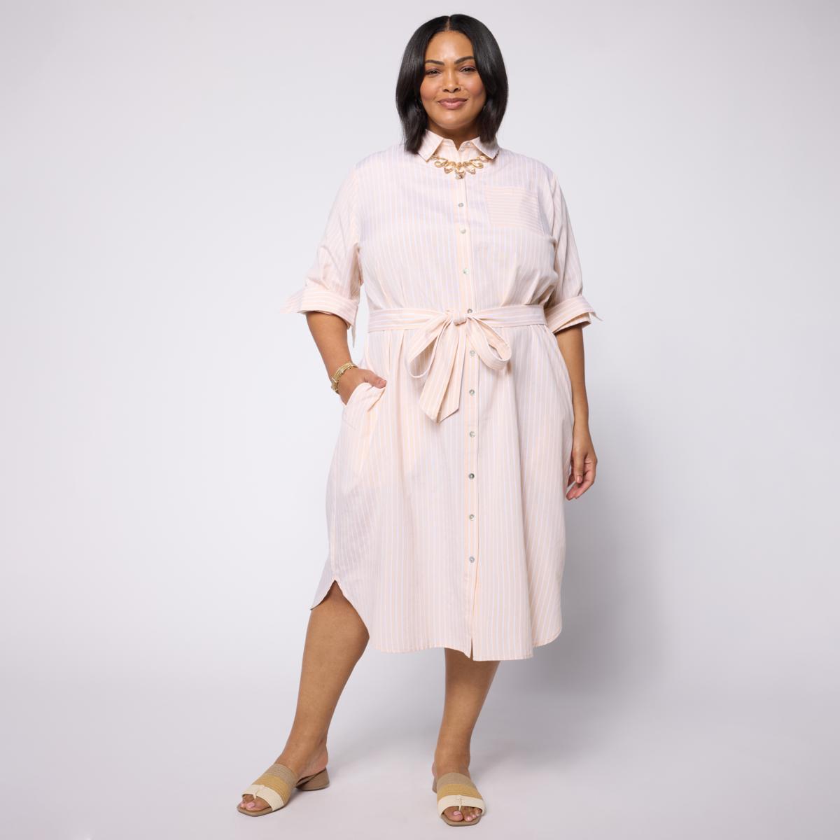 MarlaWynne WynneCollection Oxford Duster Shirt Dress - Blue Stripes - Size 3X MarlaWynne WynneCollection Oxford Duster Shirt Dress - Blue Stripes - Size 3X