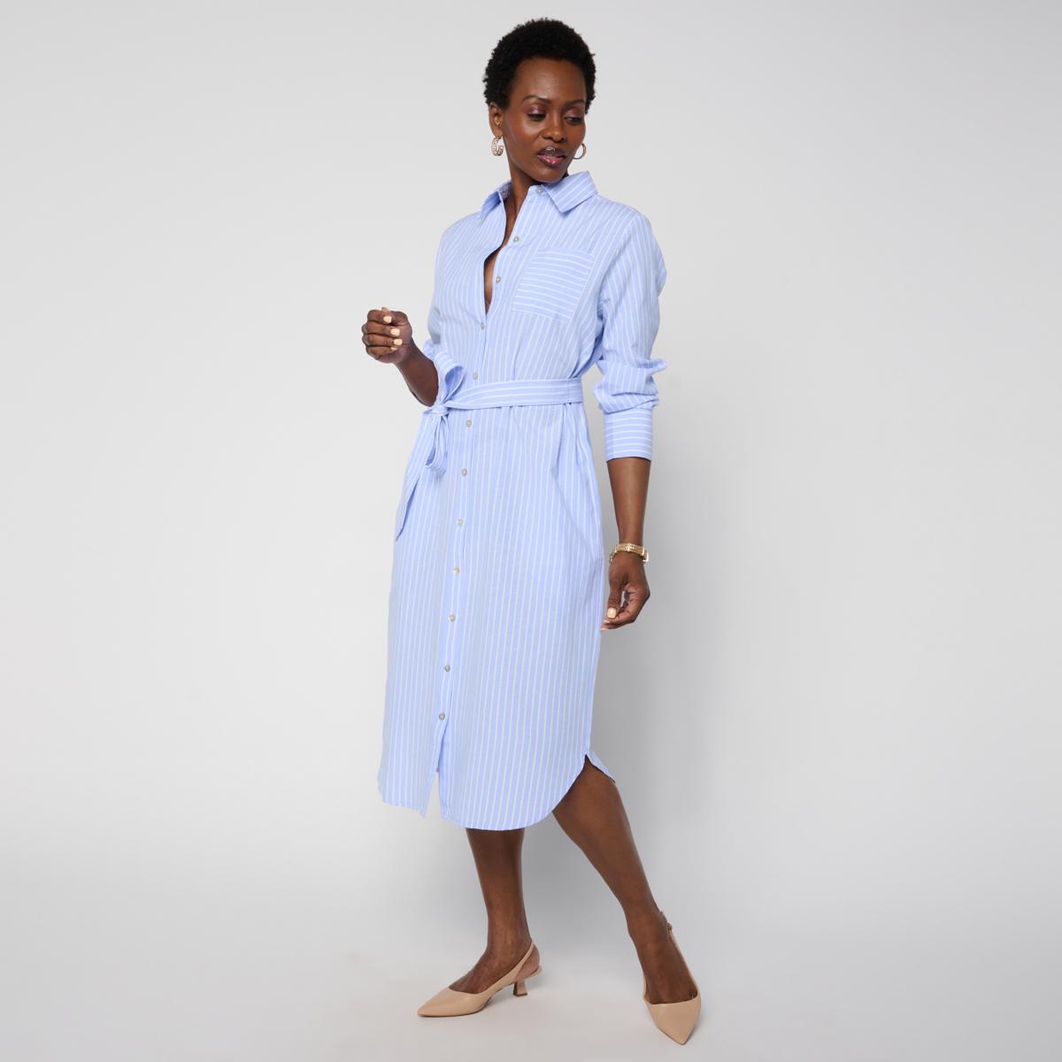 duster shirt dress MarlaWynne WynneCollection Oxford Duster Shirt Dress - Blue Stripes