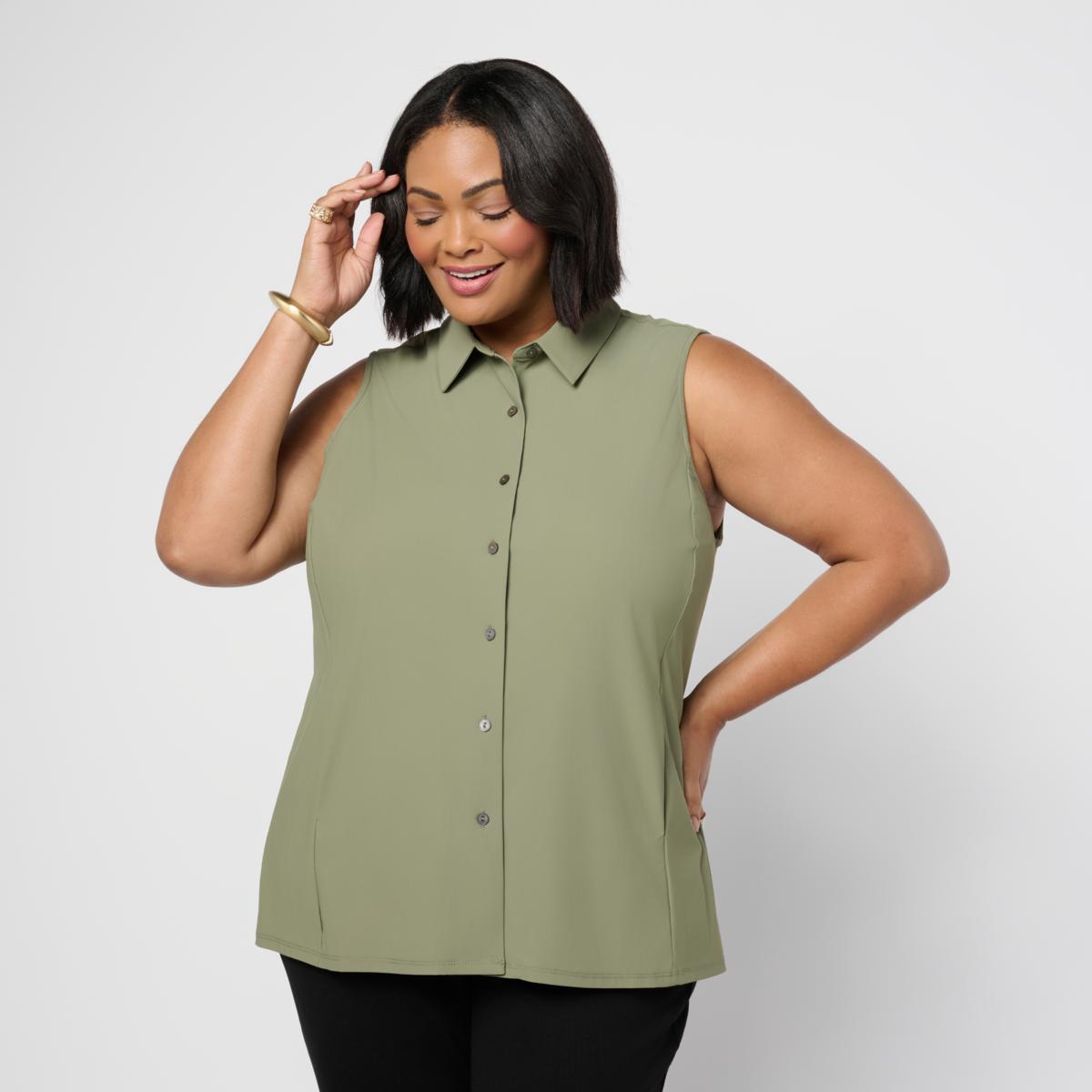 WynneCollection Stretch Tech Pleated Top | HSN
