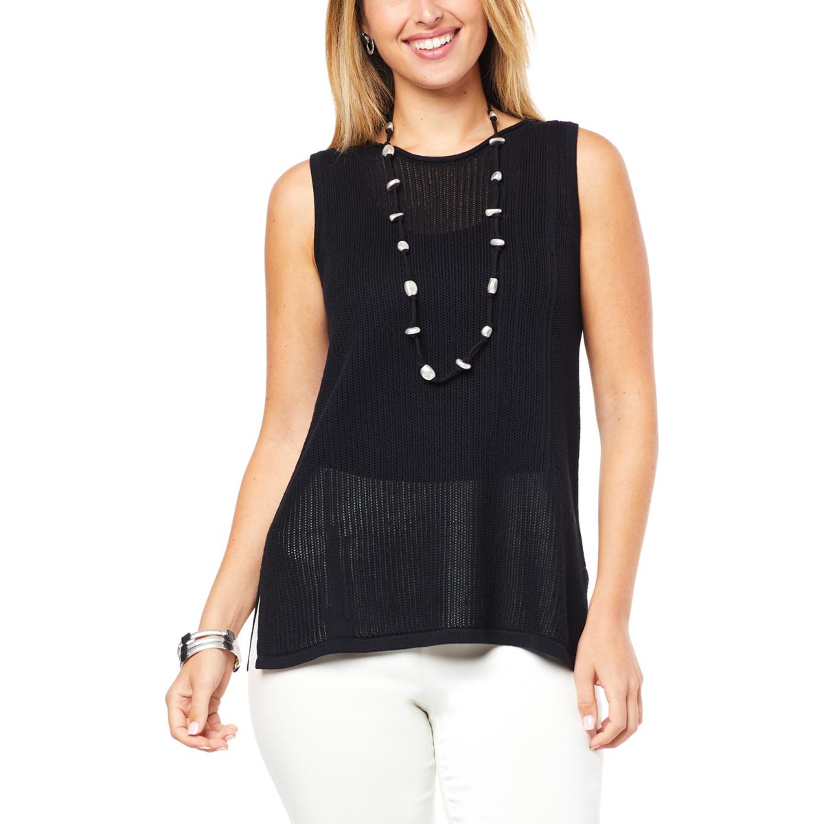 WynneCollection Sweater Knit Mesh Stitch Tunic Tank - 20452386