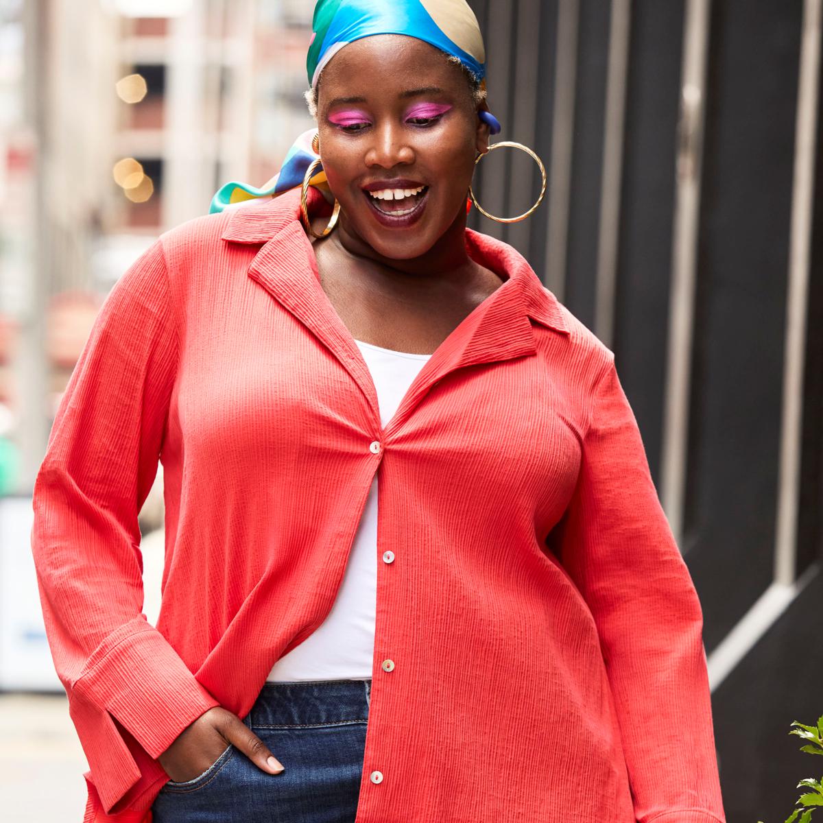 WynneCollection Textured Crinkle Button-Down Shirt | HSN